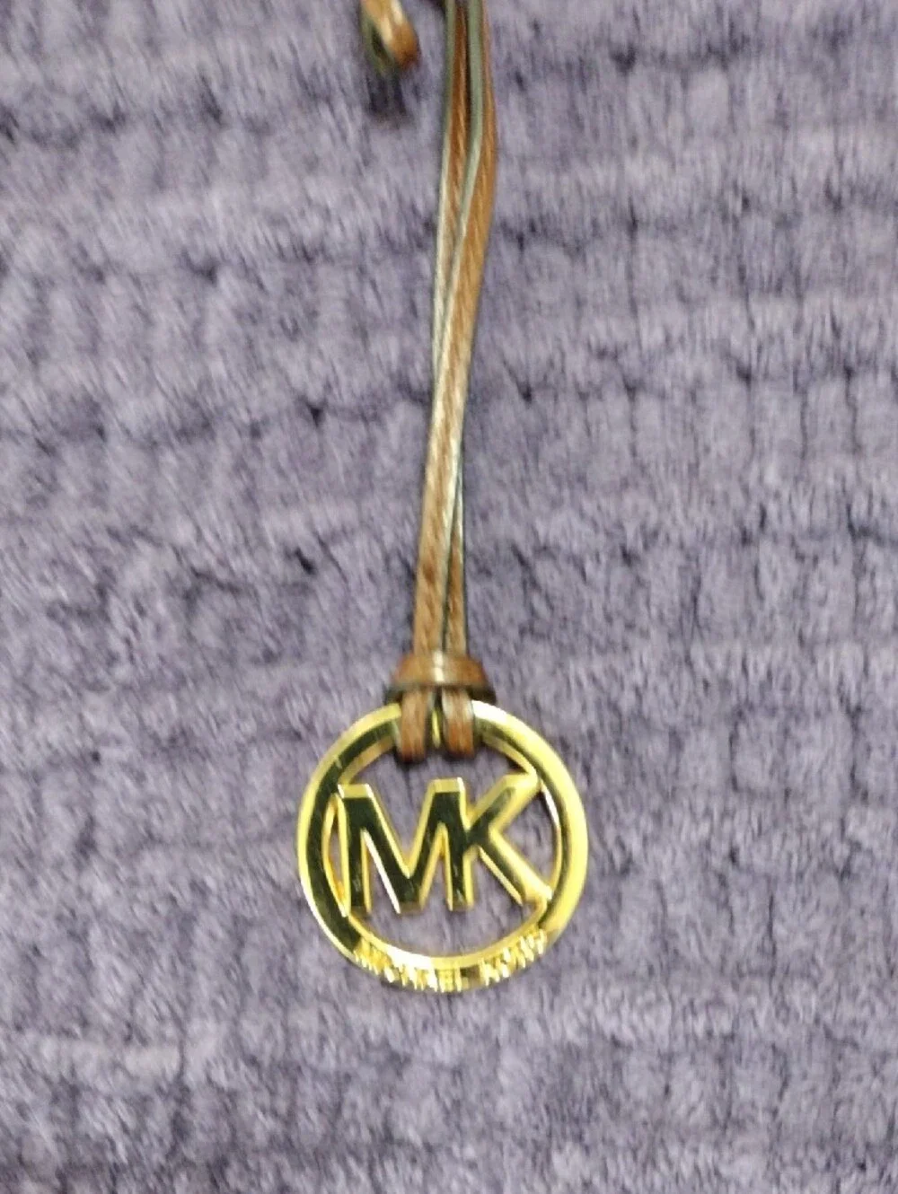Michael Kors Brown Leather Strap Keyring with Gold MK Logo